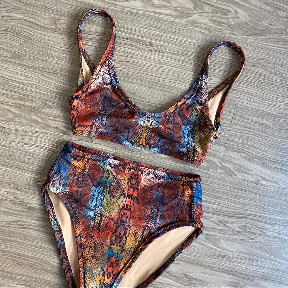 Handmade high waisted snake skin print bikini